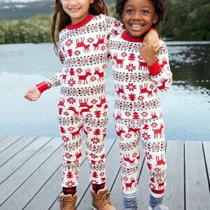 Hanna Andersson Kids Cotton Pajamas Red Christmas Holiday Deer Set - Size 10